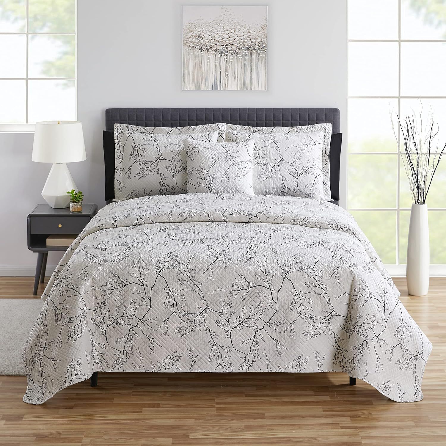 Queen Size Microfiber Branches Printed Bedding Set