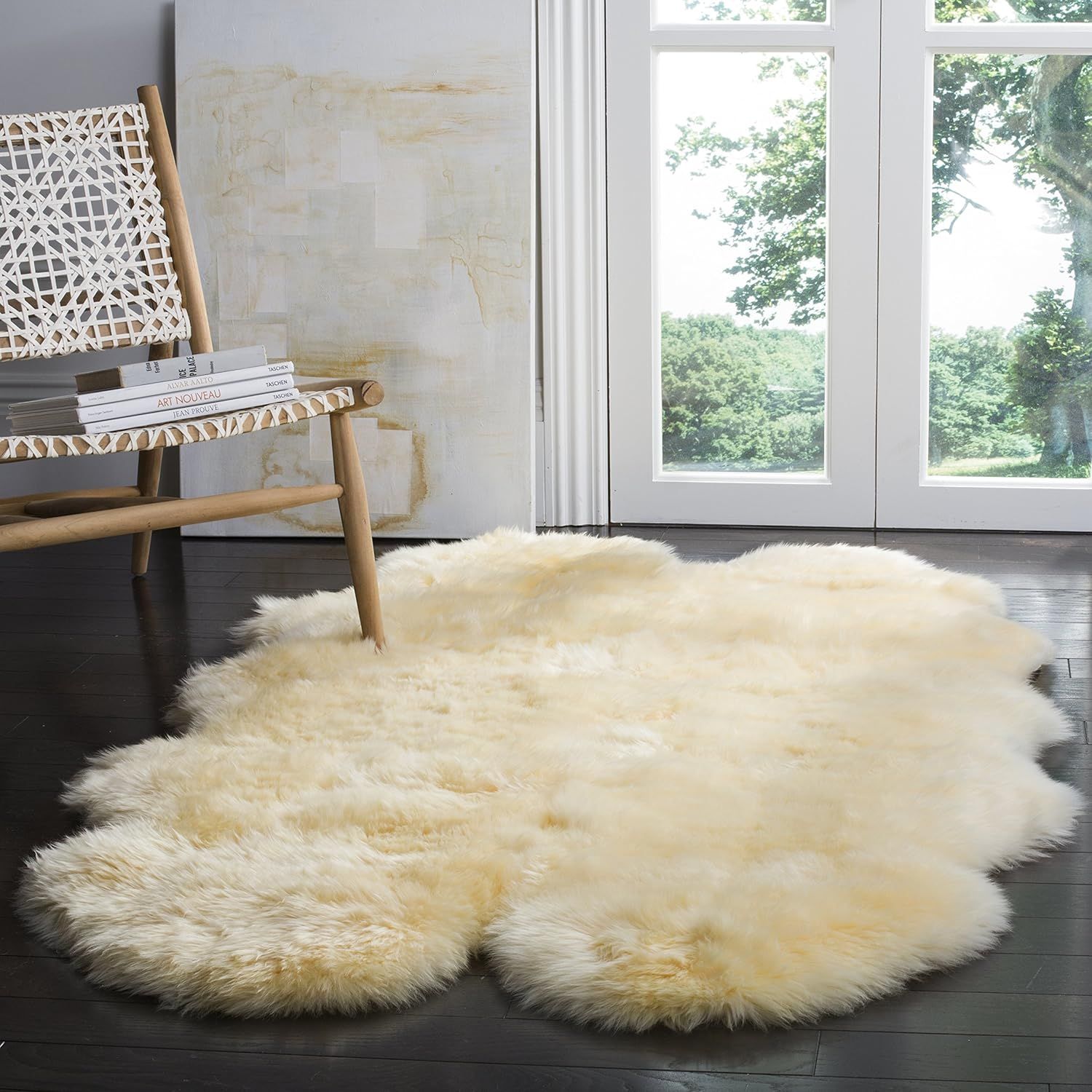 Handmade Steel Blue Sheepskin Shag Rectangular Rug for Kids