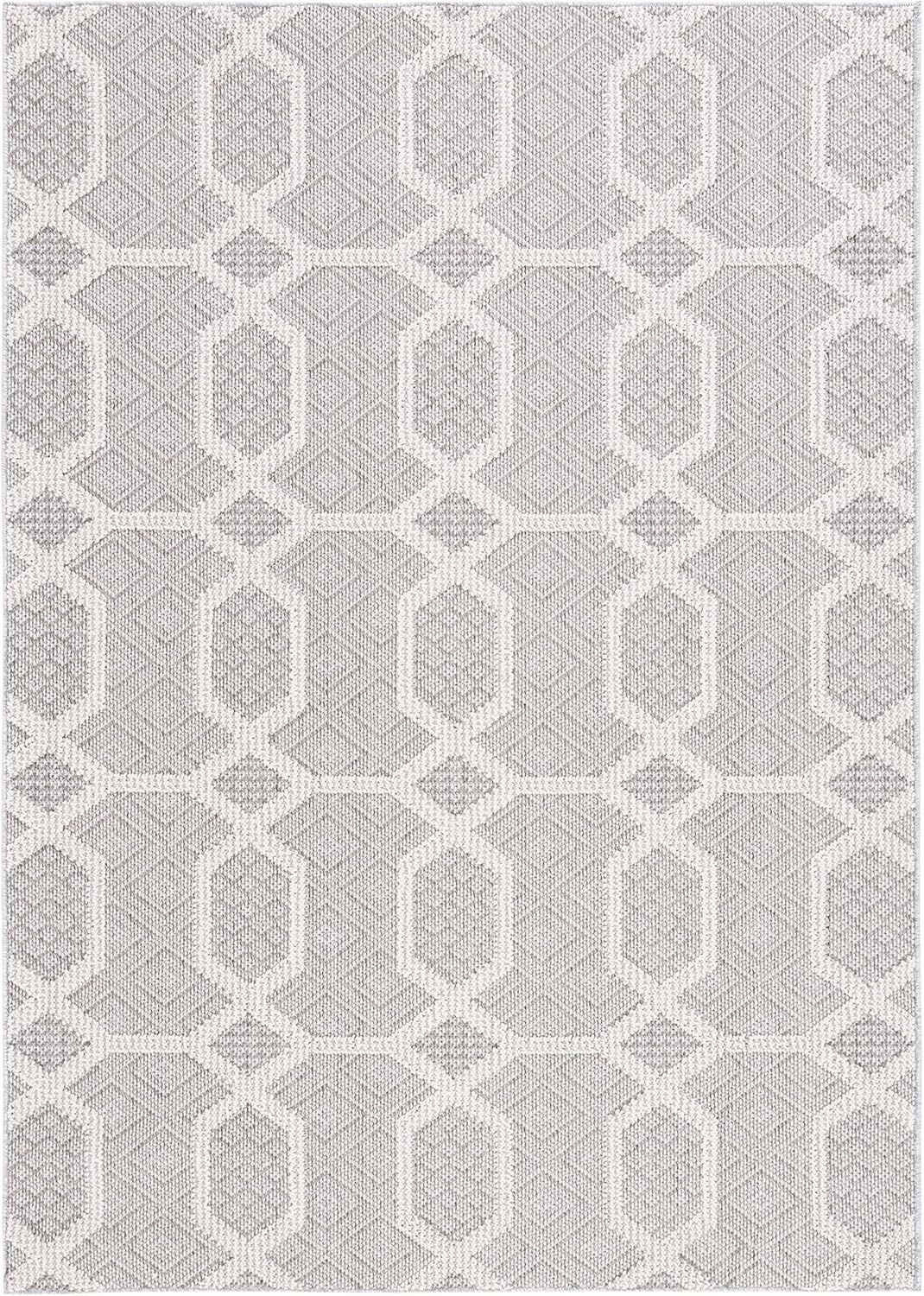 Gray Geometric 9' x 12' Stain-Resistant Synthetic Area Rug