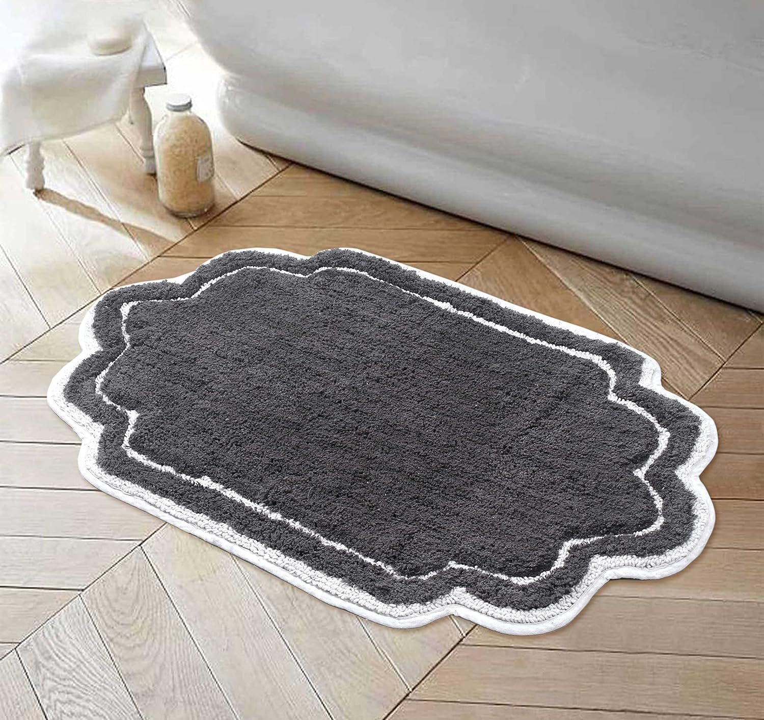 Modern Fluffy Tufted Cotton Bath Mat 21" x 34" in Dark Gray