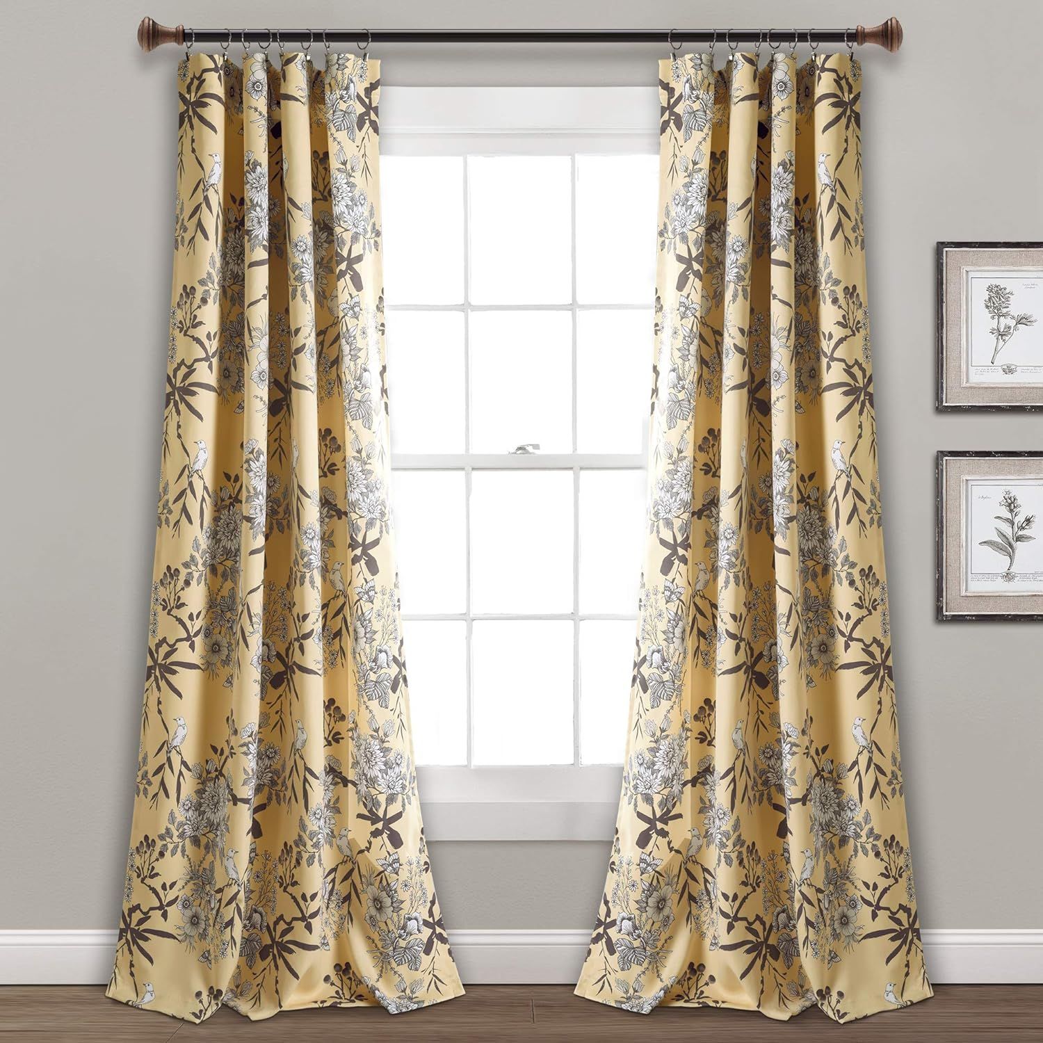 Yellow Botanical Garden Blackout Polyester Rod Pocket Curtains