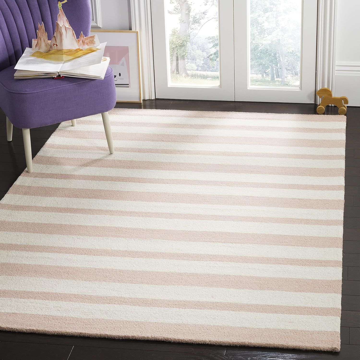 Ivory Stripe Hand-Tufted Wool Kids Area Rug - 5' x 7'