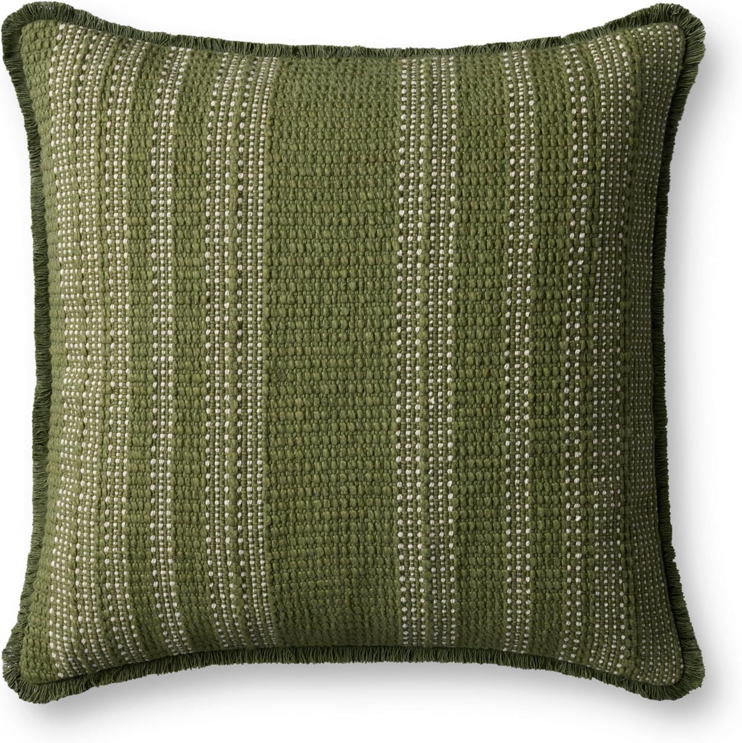 20'' Green and Ivory Cotton Striped Pillow Cover