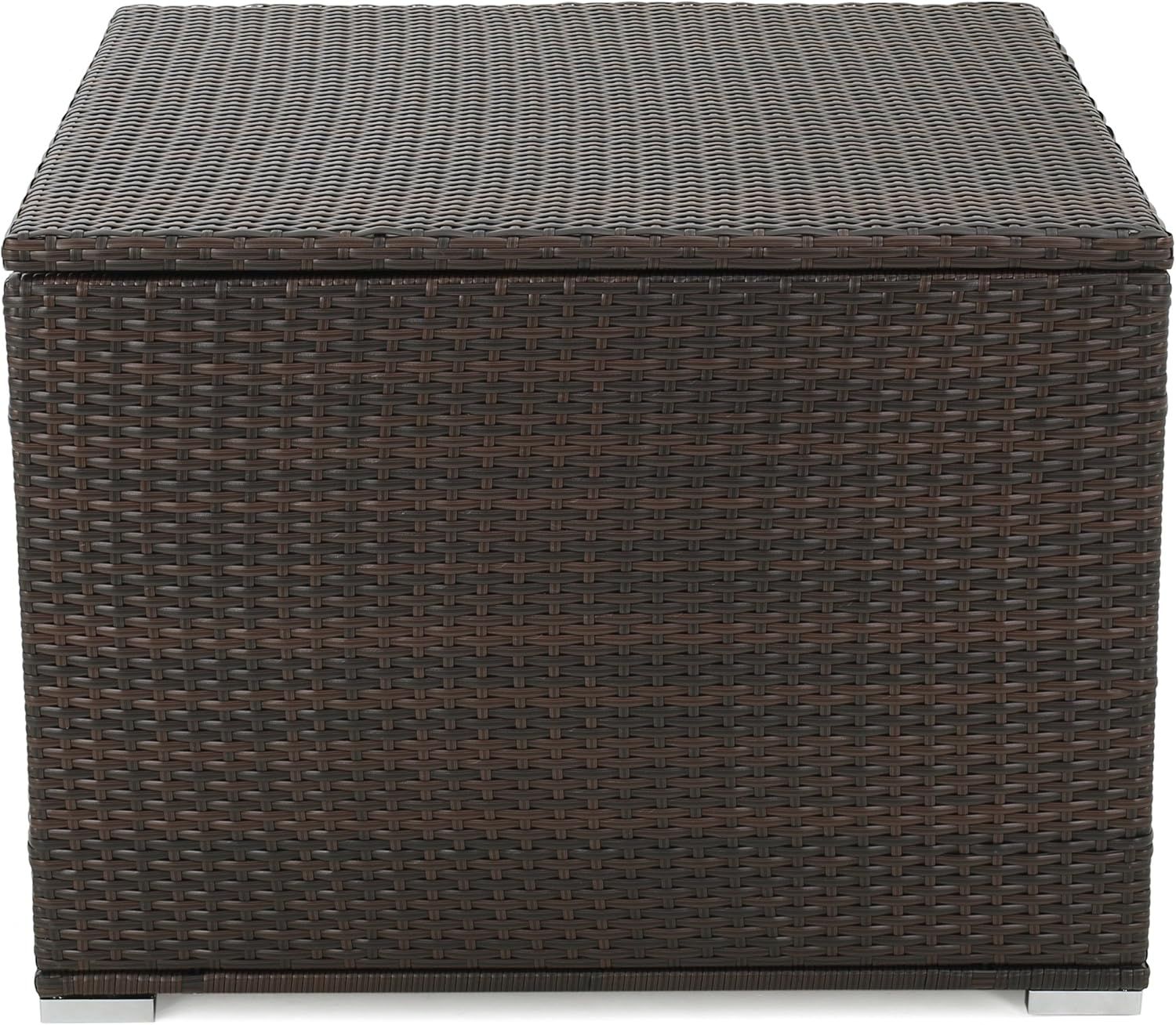 Multibrown Wicker and Iron Outdoor Storage Deck Box