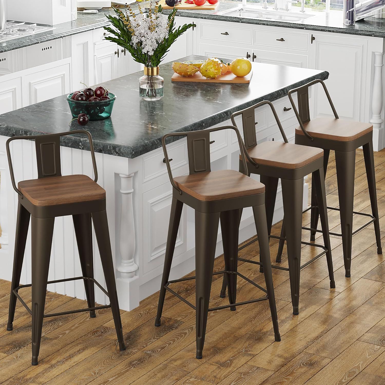 Rusty Brown Metal and Wood 30" Industrial Bar Stools Set