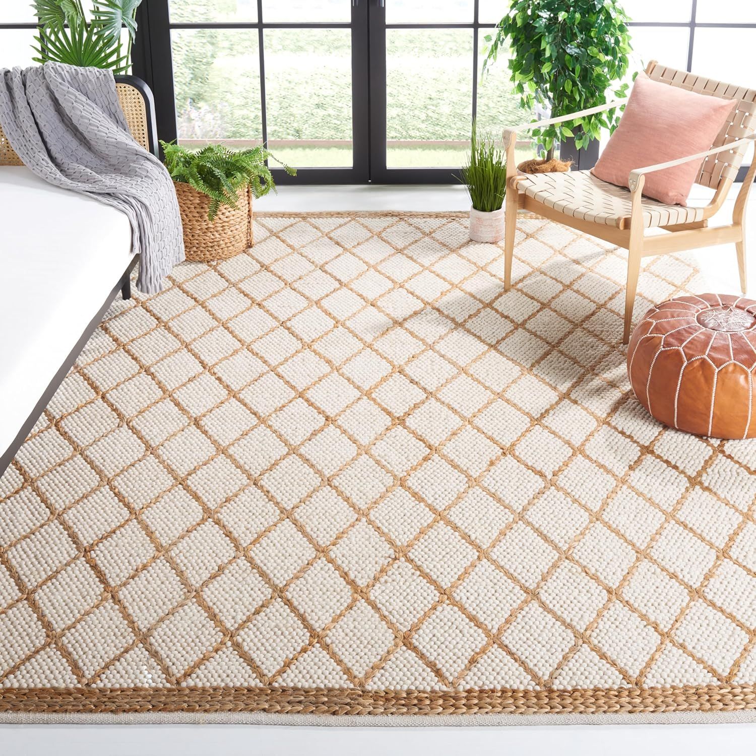 Ivory and Natural Flat Woven Wool Area Rug 9' x 12'