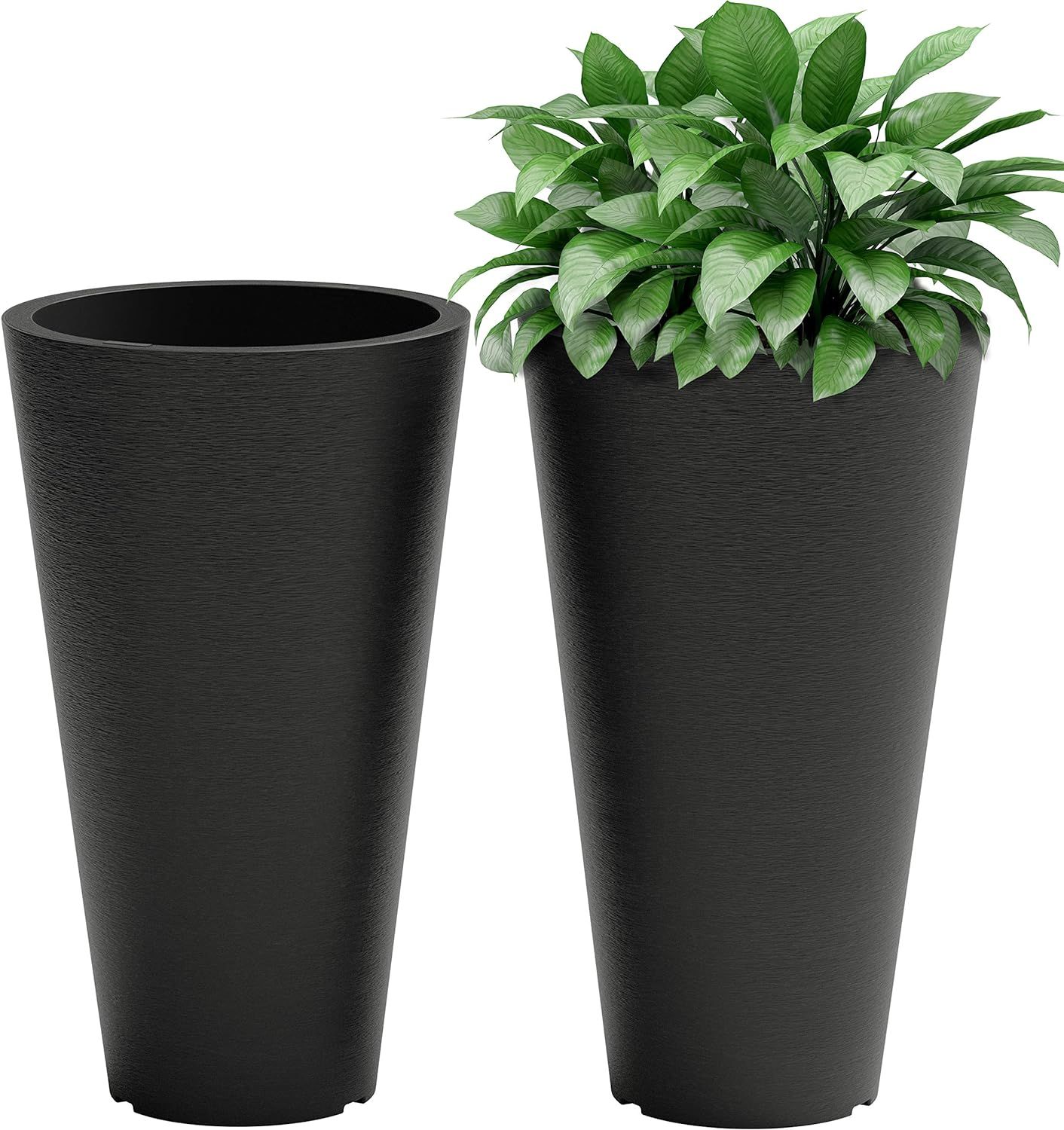 Set of 2 Tall Black Plastic Indoor/Outdoor Planters