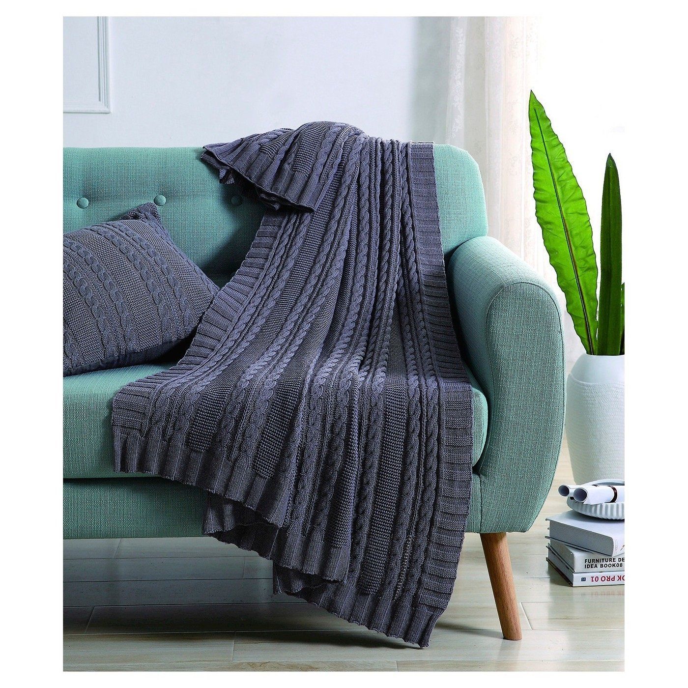 VCNY Home - Throw, Soft & Cozy Cotton Blanket, Cable Knit Home Decor (Dublin Grey, 50" x 70")
