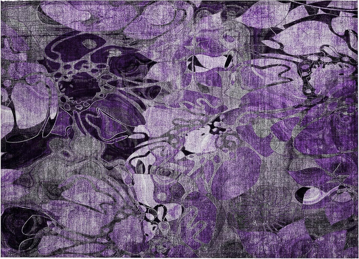 Purple Floral Synthetic Washable Rectangular Rug