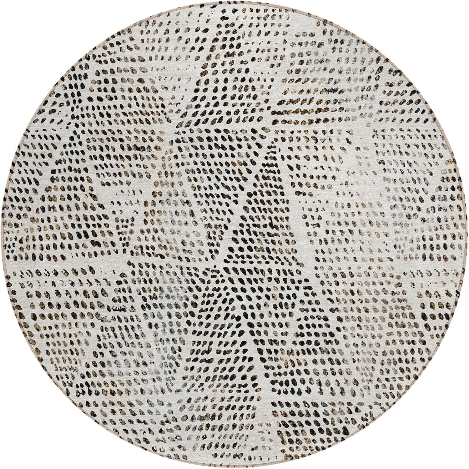 Ivory Diamond Pattern Round Washable Synthetic Rug 8' x 8'