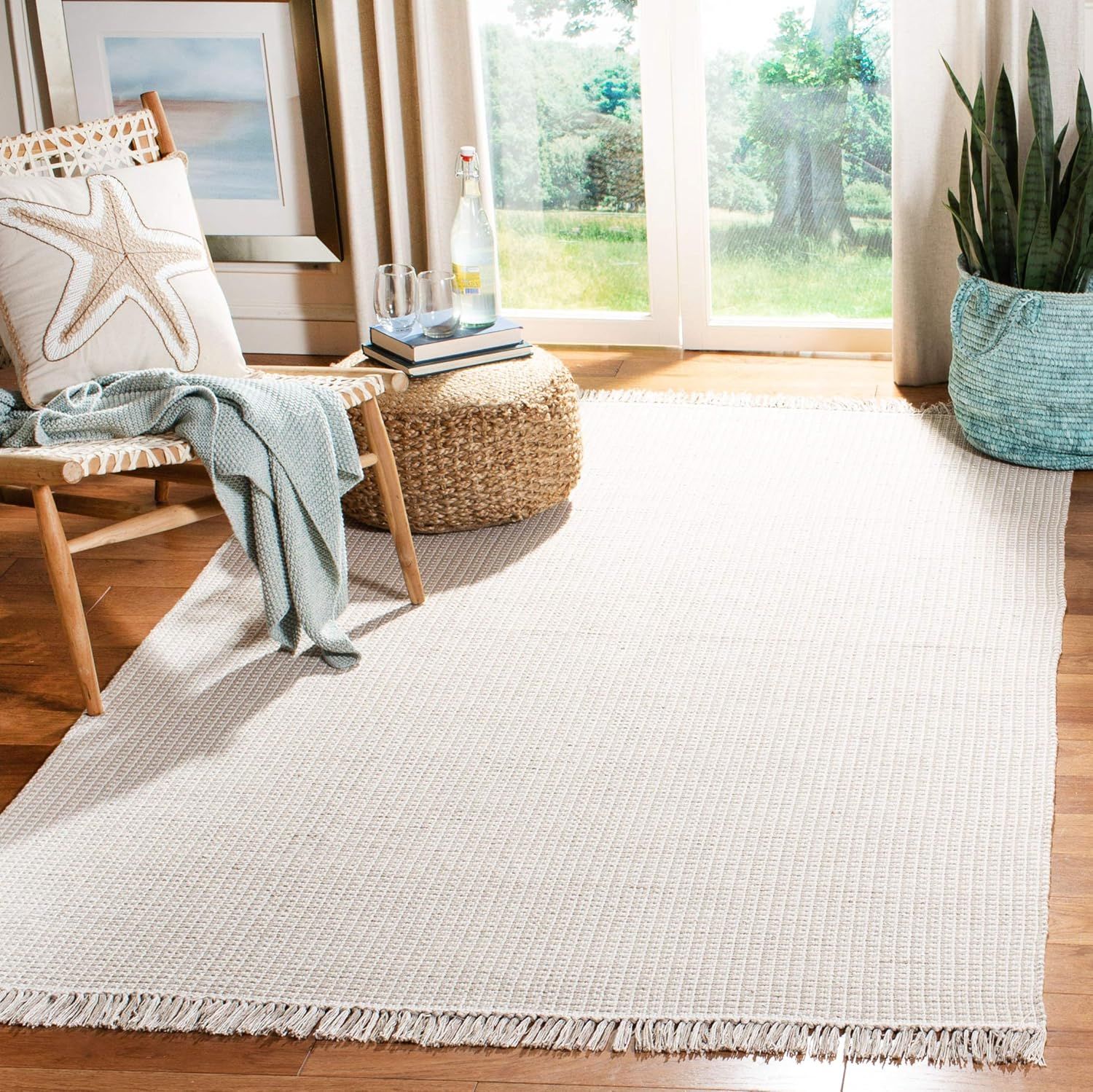 Ivory and Grey Flat Woven Cotton Area Rug, 9' x 12'