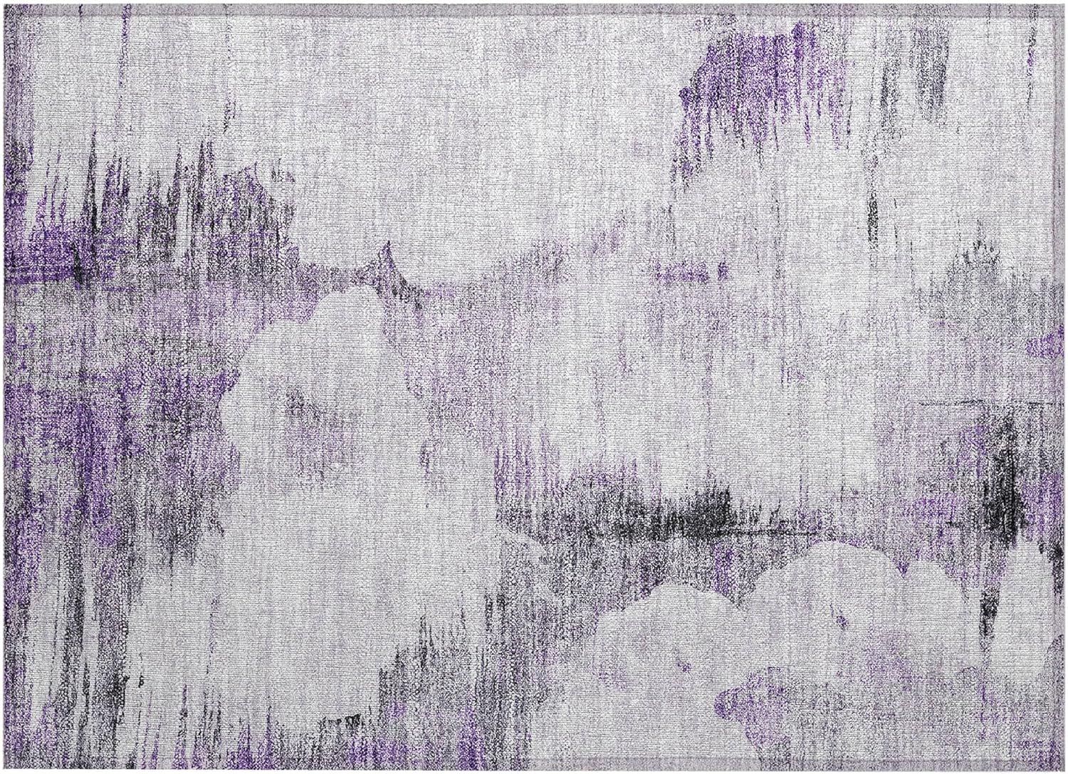 Purple and Gray Synthetic Flat Woven Rectangular Rug