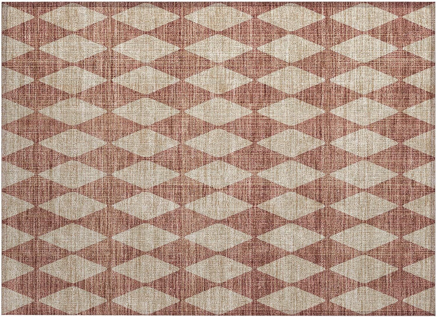 Paprika Diamond Pattern Washable Synthetic Area Rug