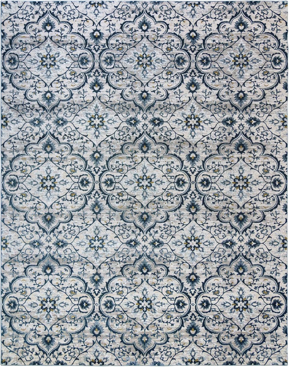 Tunny Blue and White Synthetic 5' x 7' Area Rug