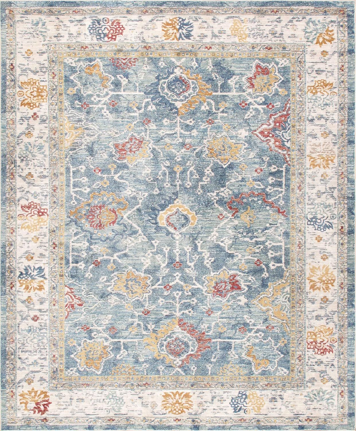 Light Blue Heritage Synthetic 4' x 6' Stain-Resistant Rug