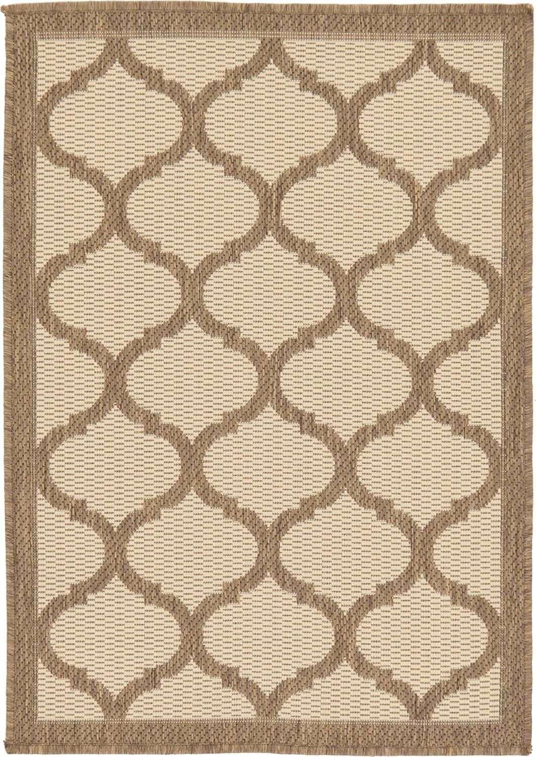 Brown and Beige Rectangular Outdoor Synthetic Rug