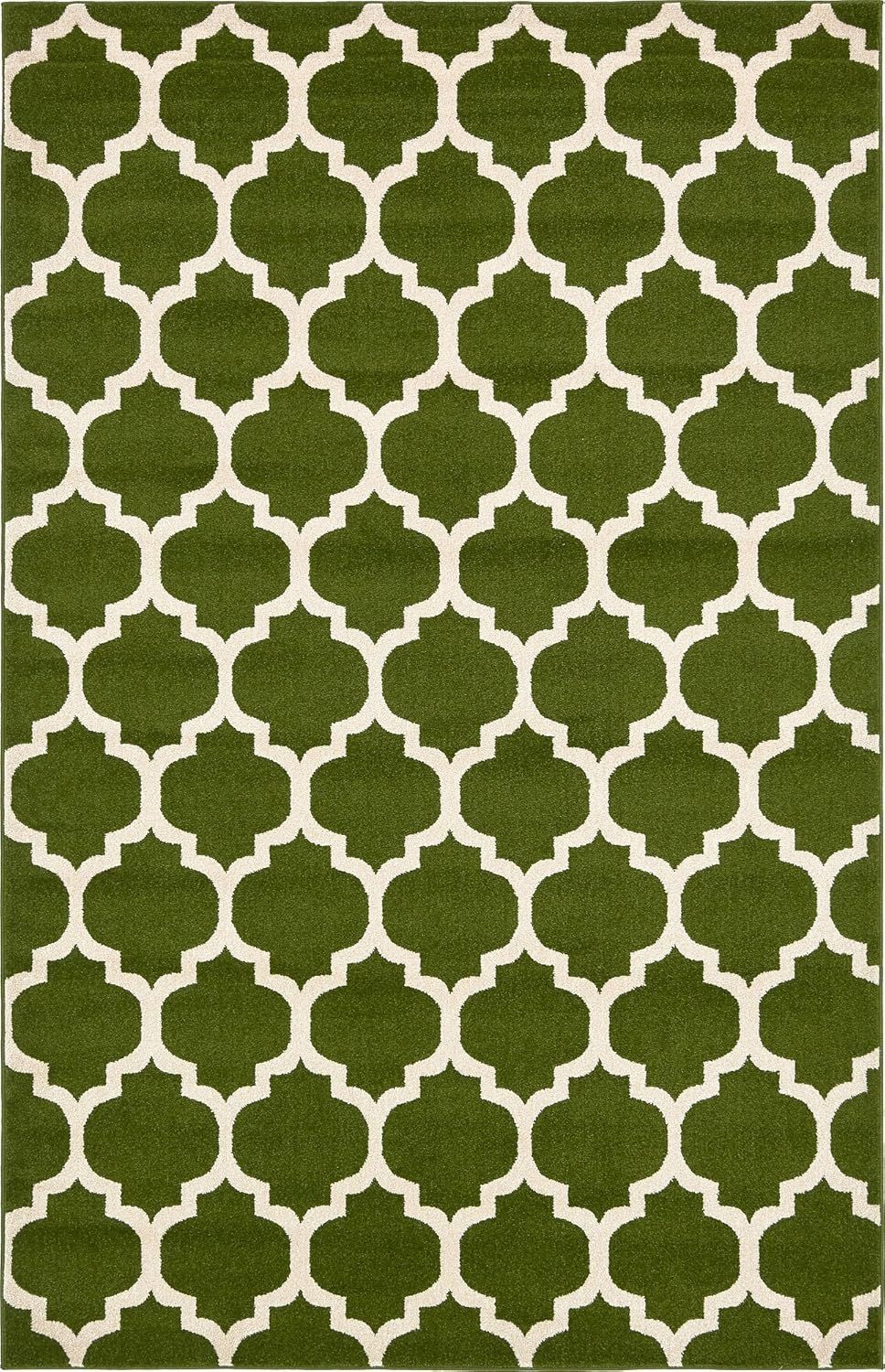 Dark Green and Beige Trellis 6' x 9' Synthetic Area Rug