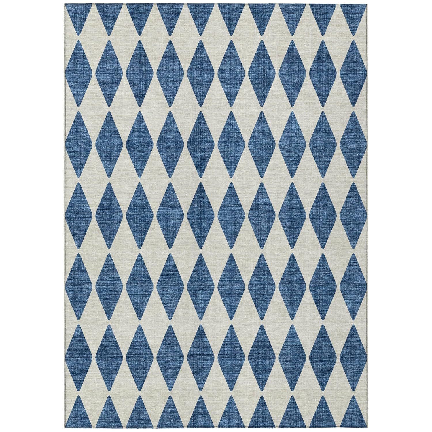 Navy and Off-White Synthetic Flat Woven Rectangular Rug
