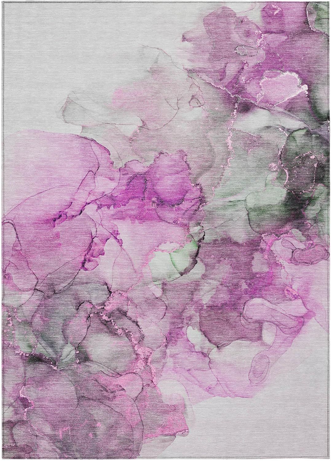 Pink Watercolor Pattern Machine Washable Synthetic Rug