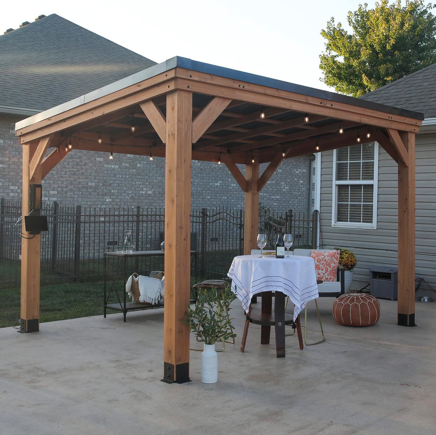 Arcadia 12' x 9.5' Cedar Wood Gazebo with Steel Roof