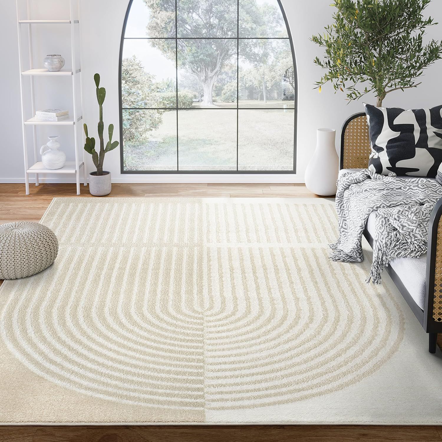 Ivory Geometric 6' x 9' Synthetic Easy-Care Area Rug