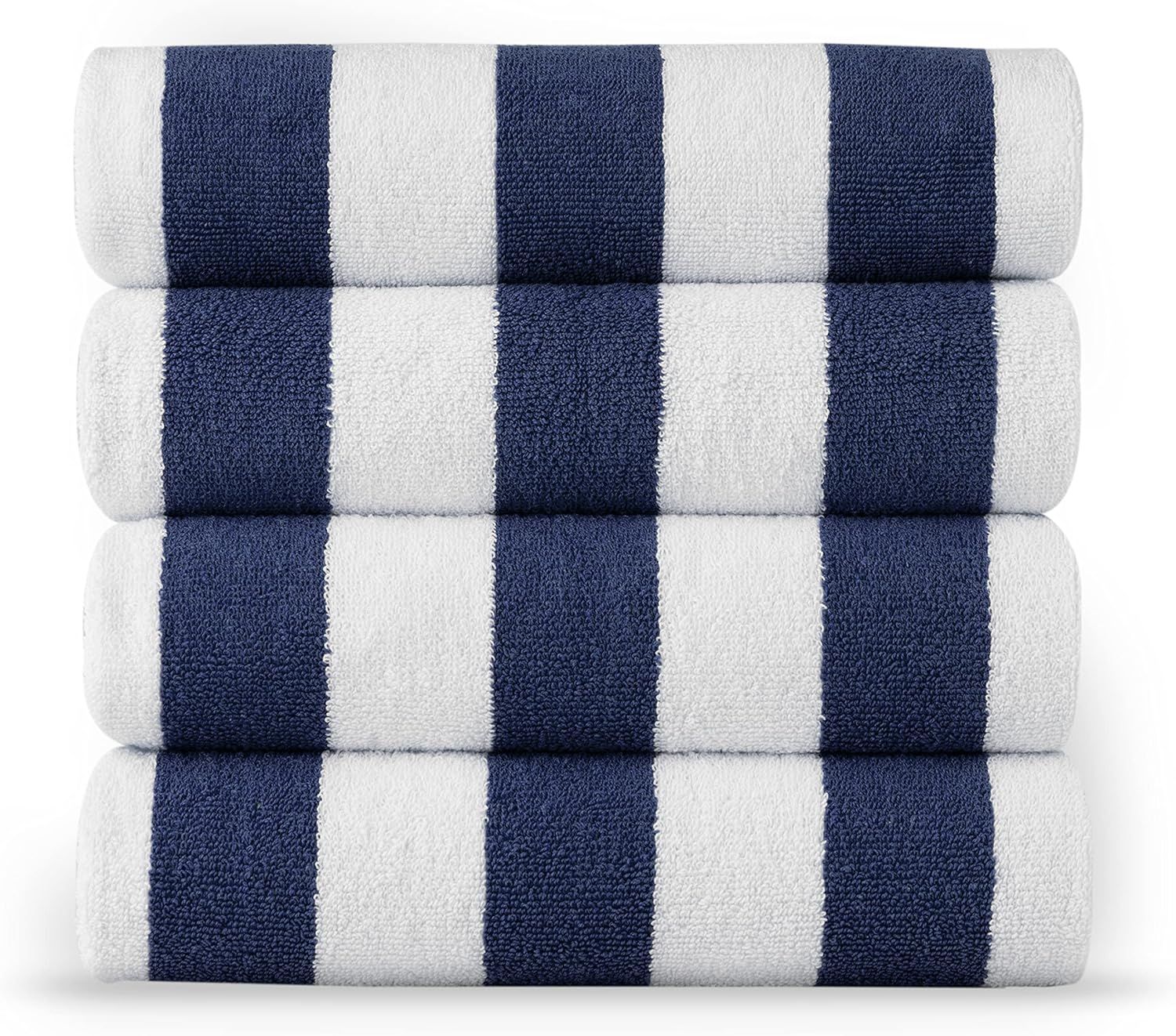 Blue and White Striped Cotton Beach Towels Set of 4