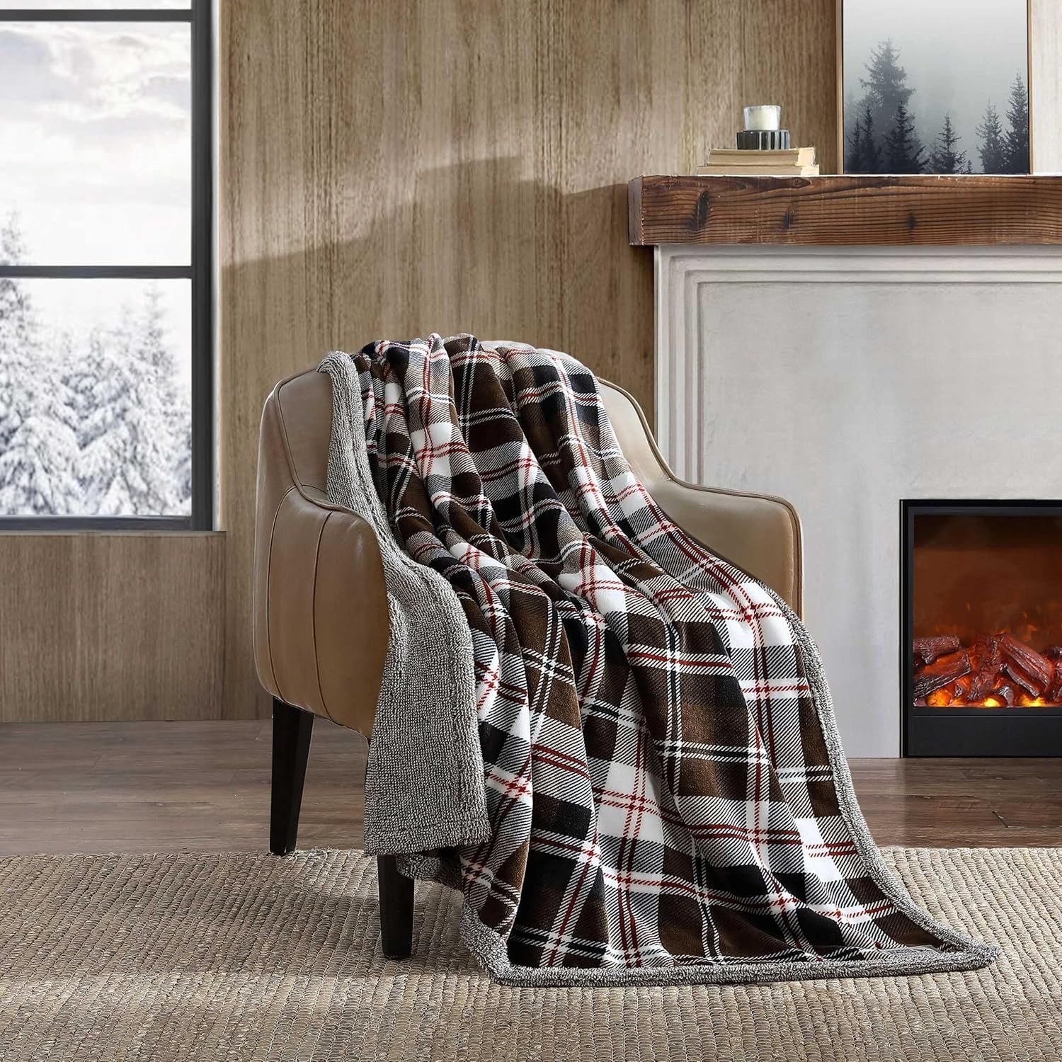 Brown and Orange Reversible Sherpa Fleece Throw Blanket