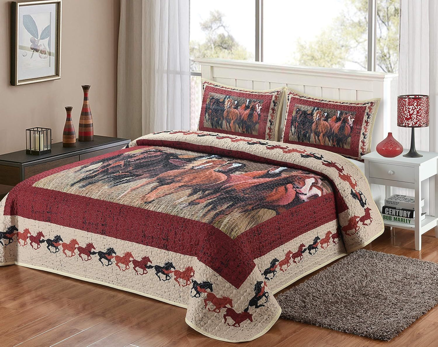 King Size Rustic Wild Horse Print Quilt Set