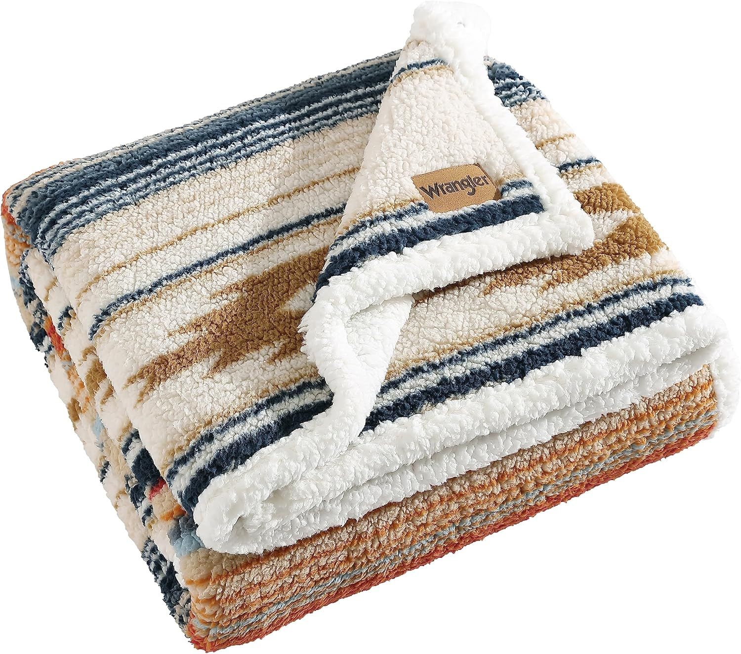 Coyote Sands Ivory Sherpa Reversible Throw Blanket, 50" x 60"