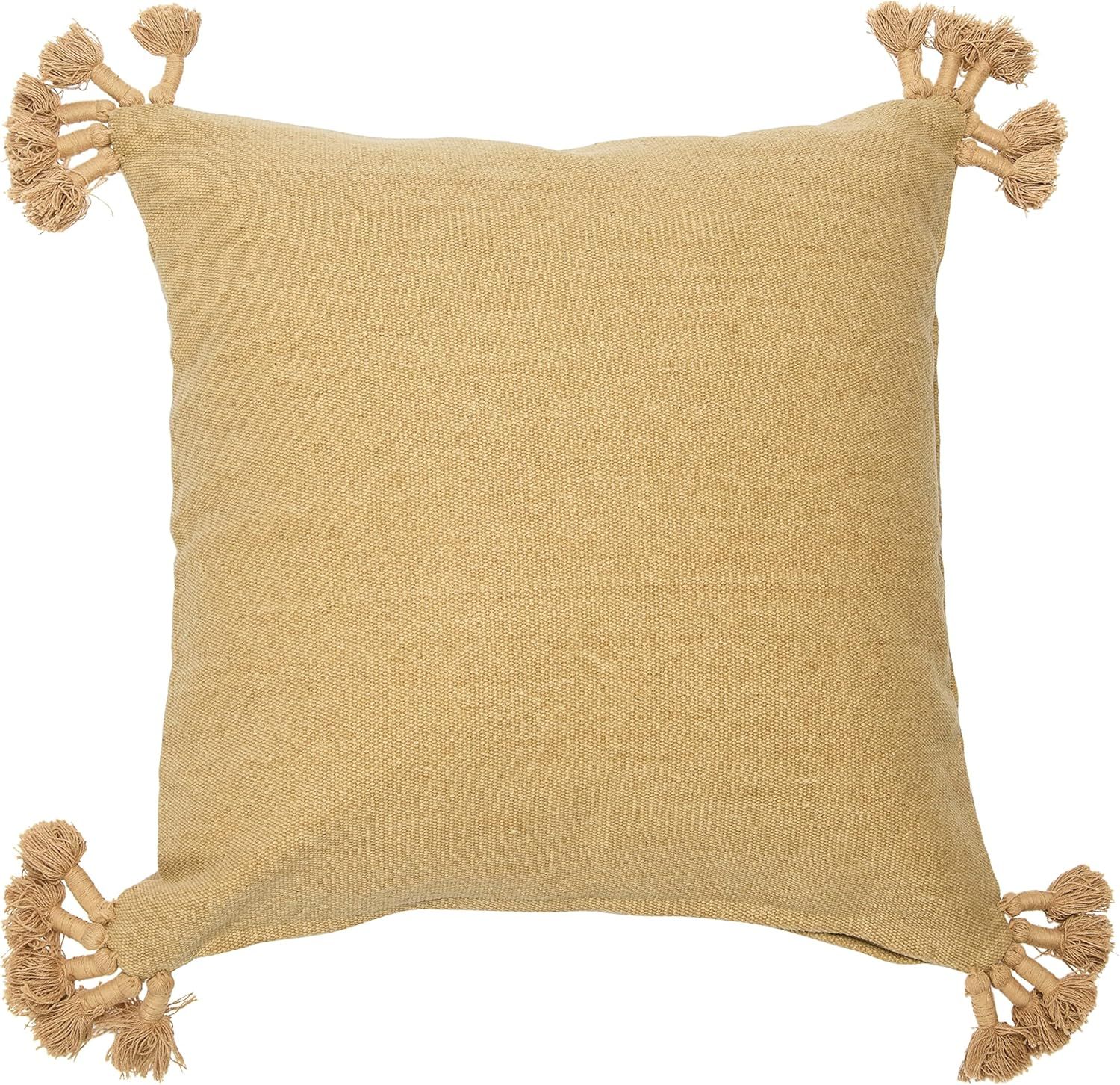 Bohemian Beige Cotton Tassel 20" Square Pillow Cover