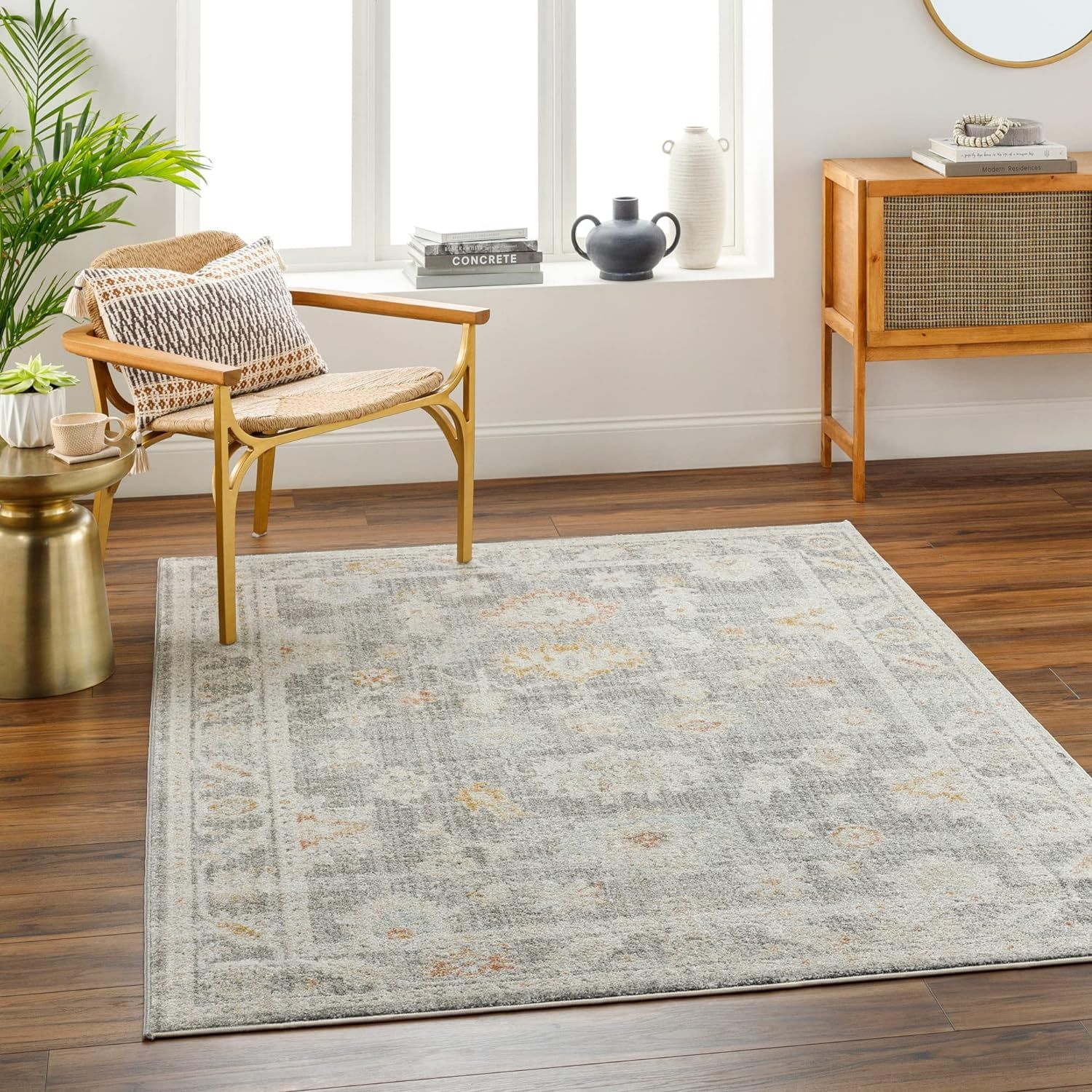 Playful Gray Synthetic 5'3" x 7' Kids Area Rug