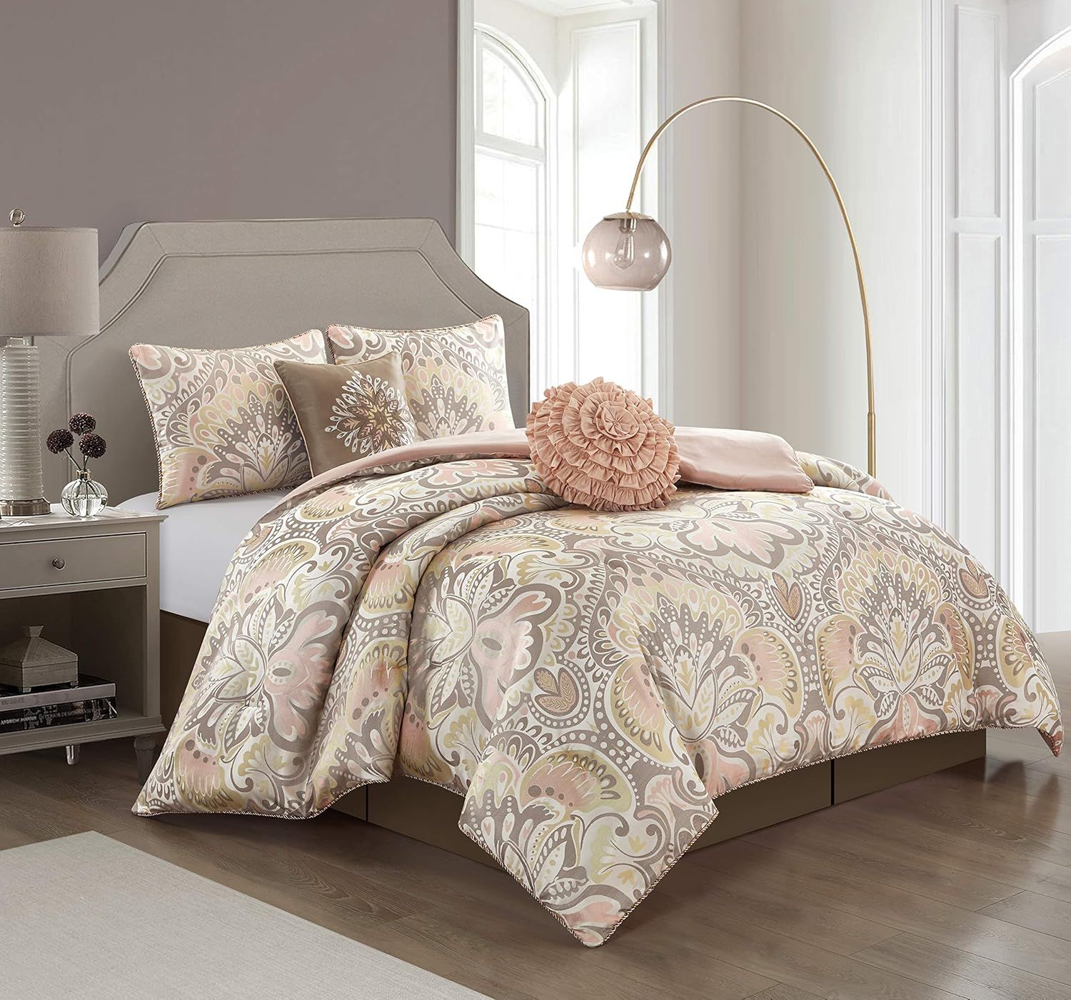 Blush Floral Jacquard King Microfiber Comforter Set