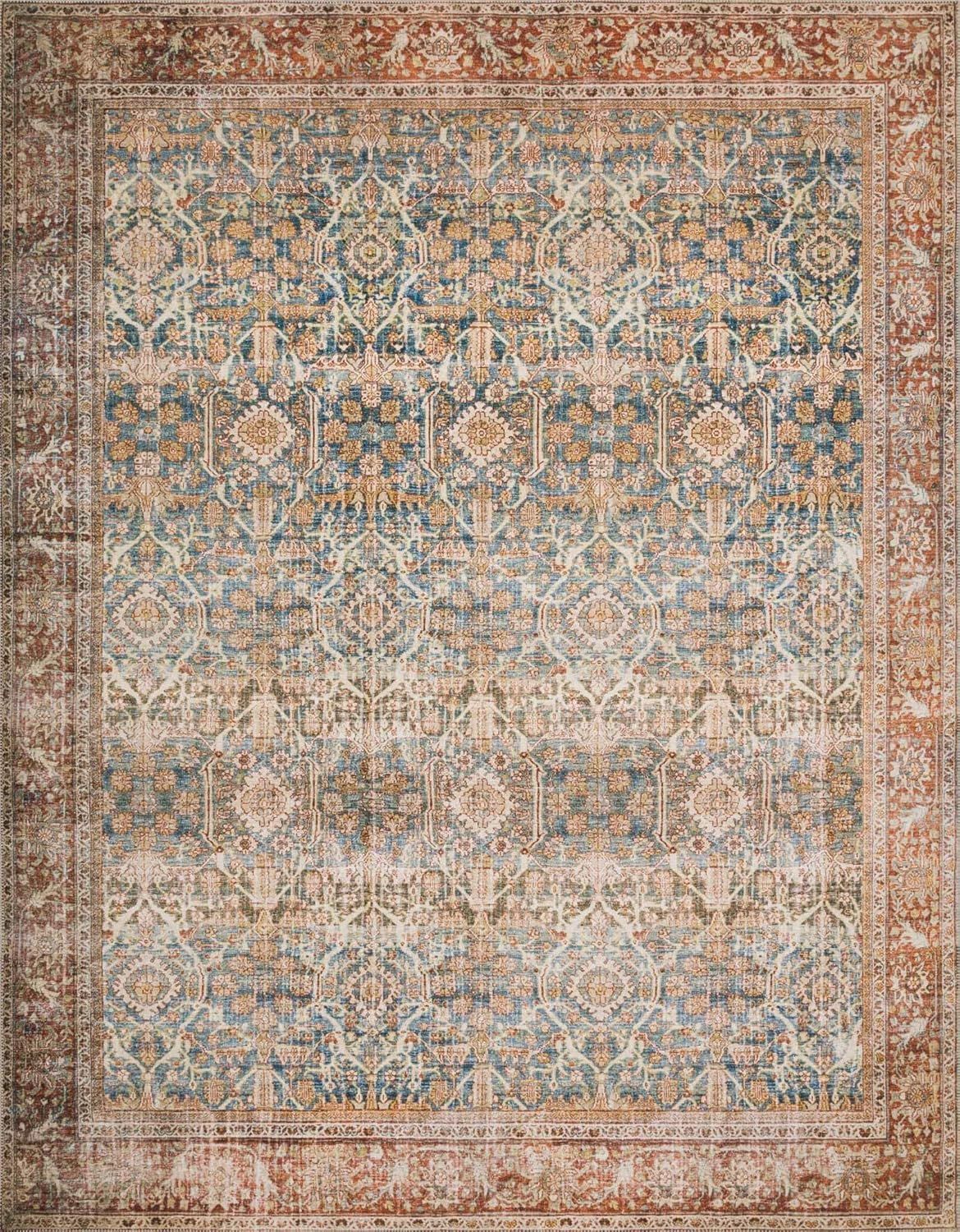 Layla Ocean and Rust Distressed Bohemian Area Rug