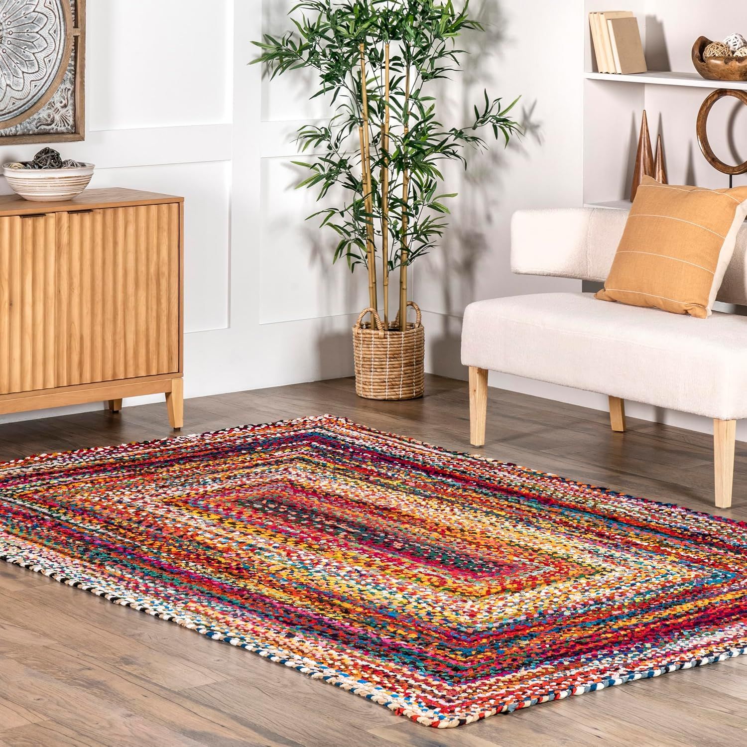 Handmade Blue Stripe Cotton Braided Reversible Rug 5'x8'