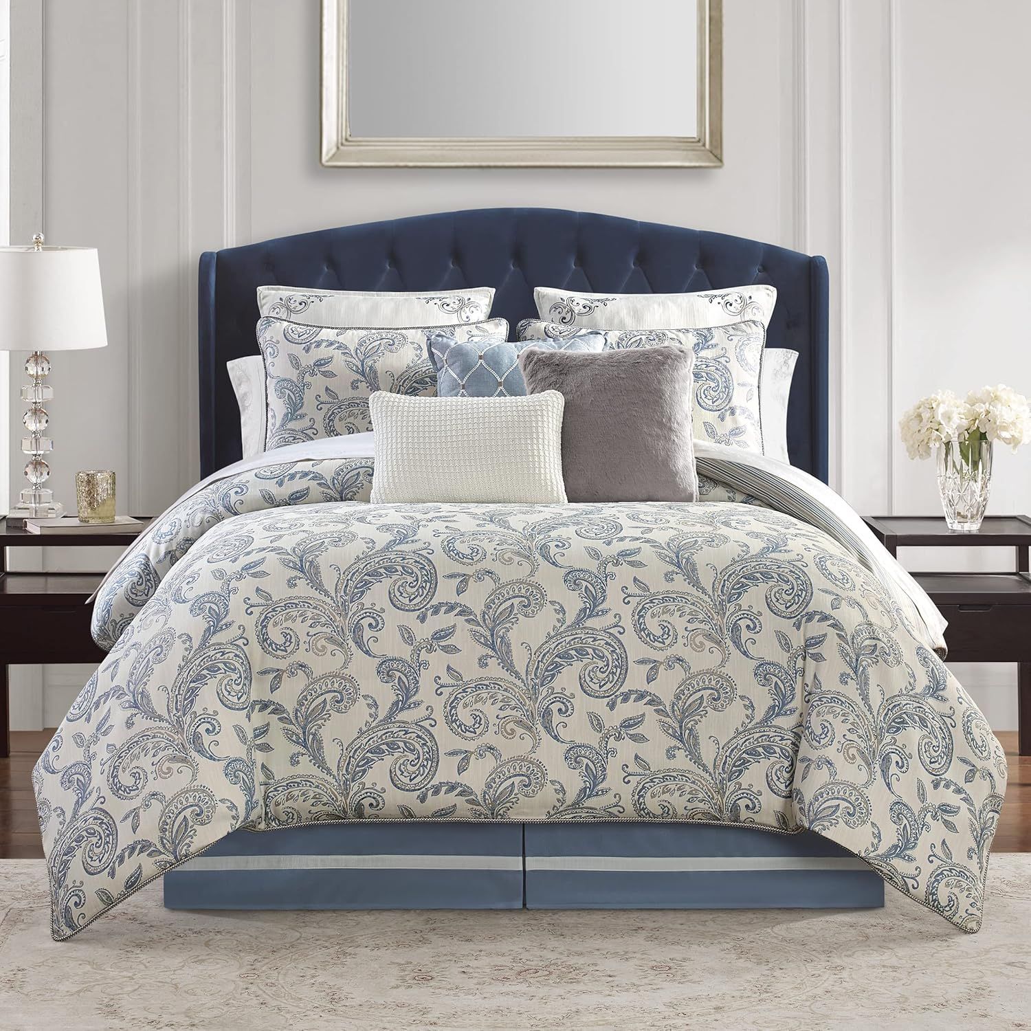 Blue and Gray Paisley California King Comforter Set