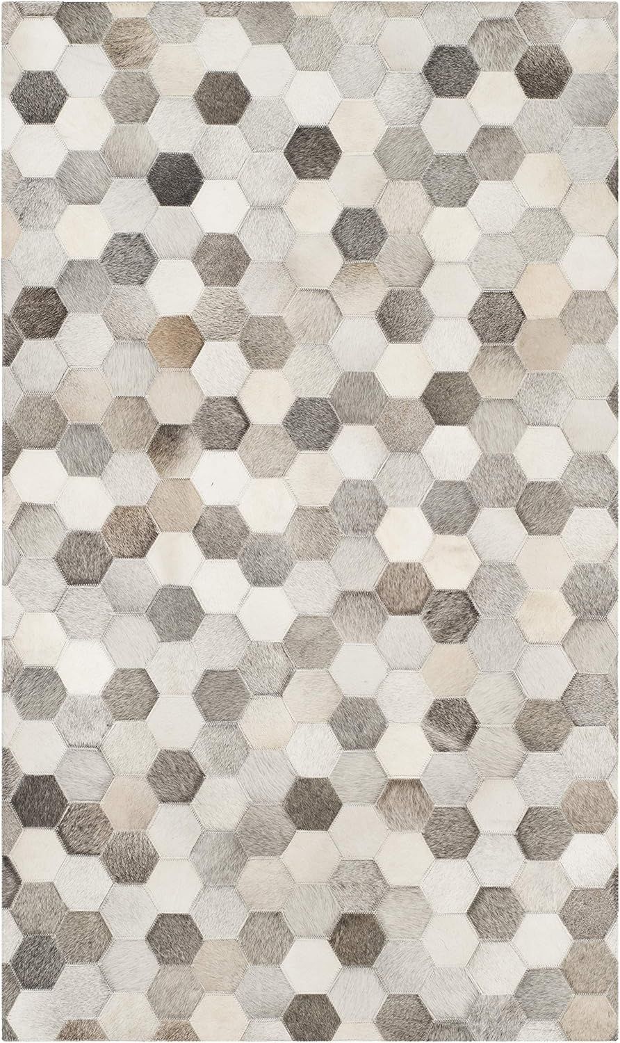 Hand-Knotted Gray Geometric Cowhide Area Rug - 27" x 4"