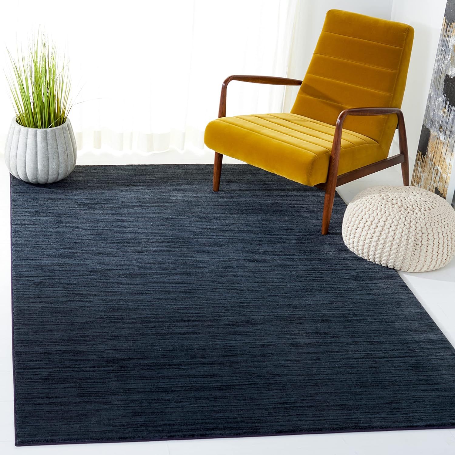 Elegant Urban-Chic 59" Square Black Synthetic Area Rug