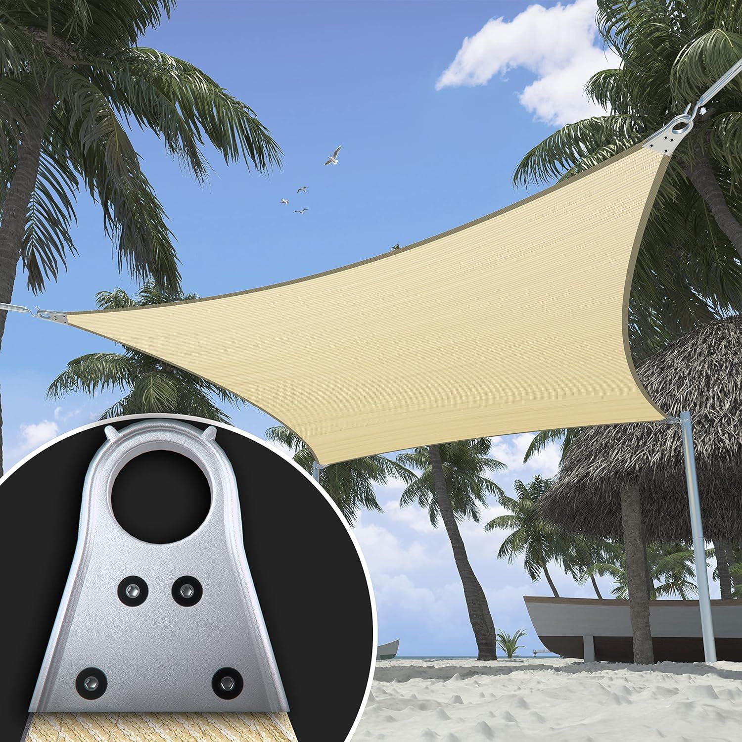 Beige 8' x 12' High-Density Polyethylene Patio Shade Sail