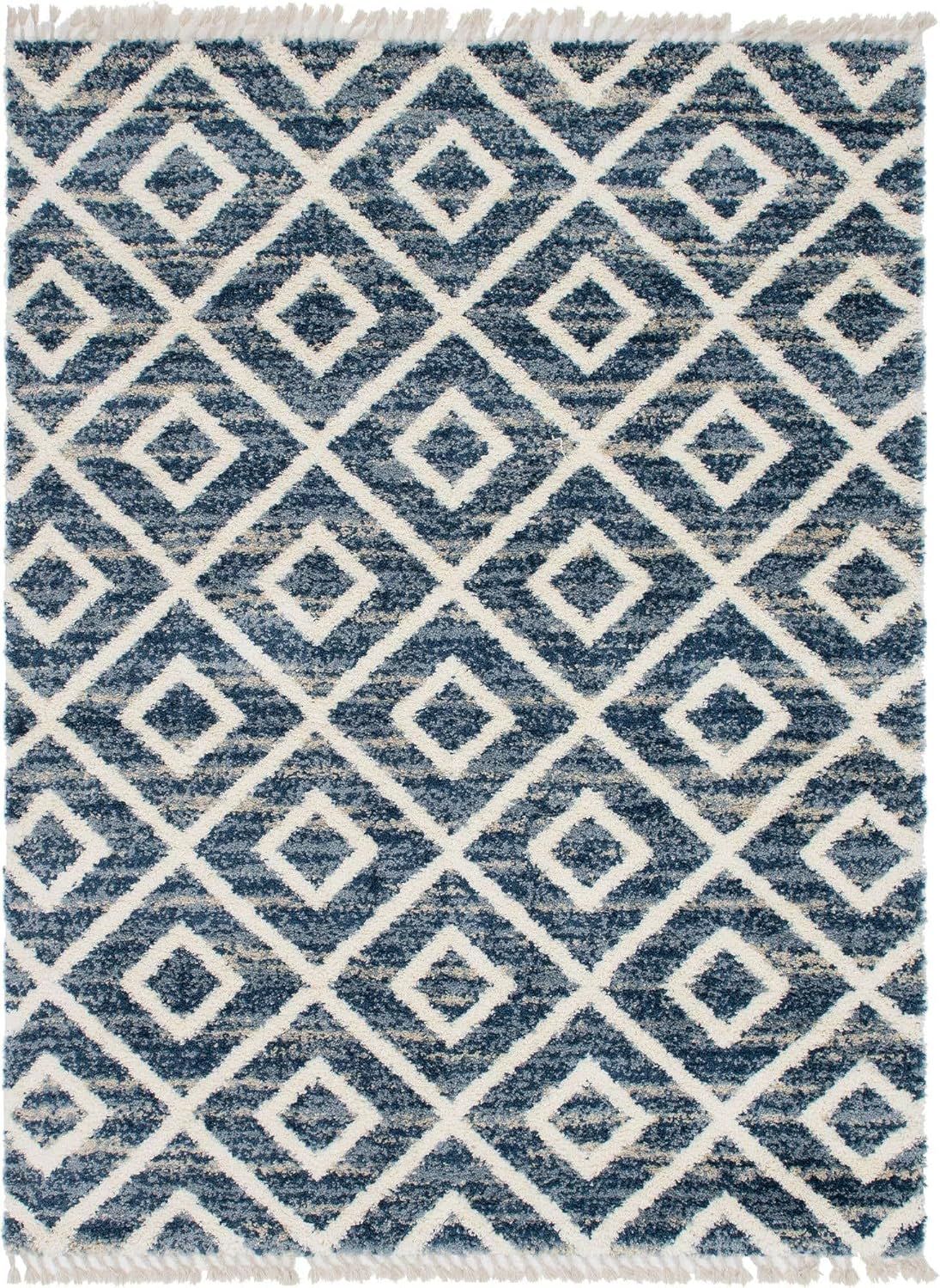 Handmade Athena Shag Geometric Blue 9' x 12' Easy-Care Area Rug