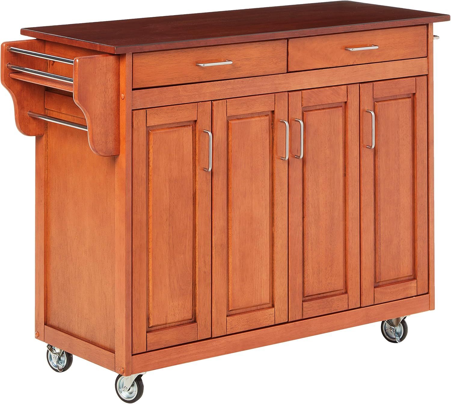 Cherry Wood Kitchen Cart with Spice Rack and Storage