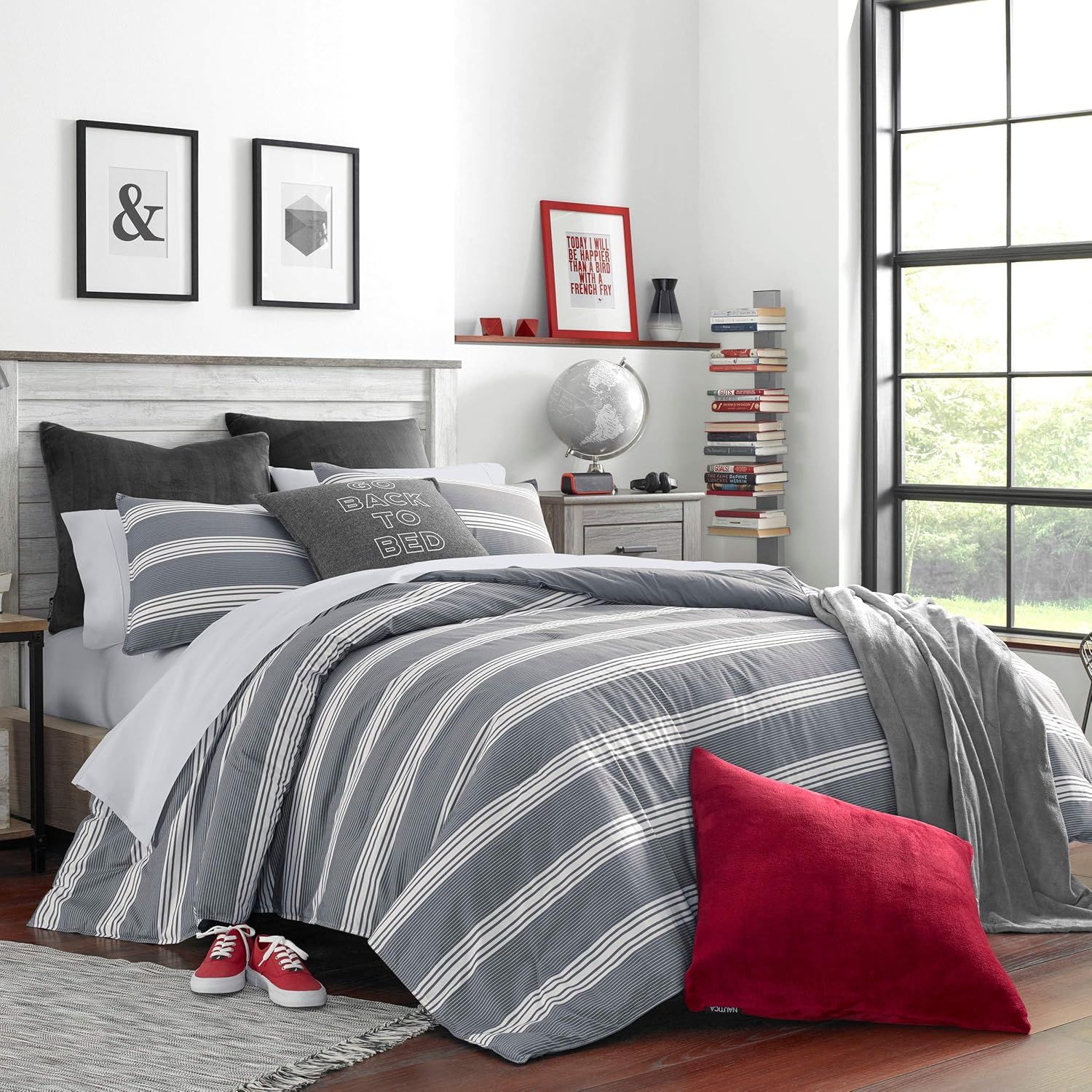 Full Smoke Cotton Reversible Comforter Set with Shams