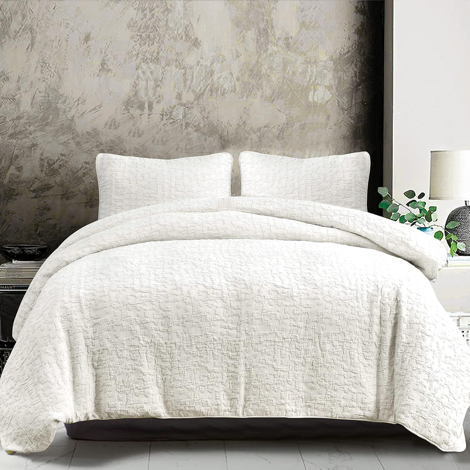 King Vintage White Cotton 3-Piece Duvet Cover Set