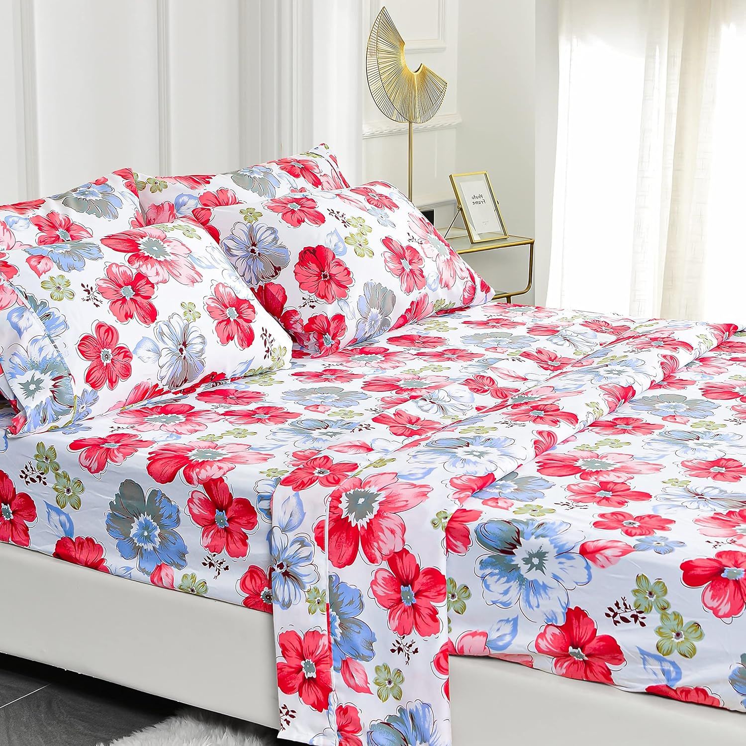 Twin Red Floral Deep Pocket Microfiber Bedding Set