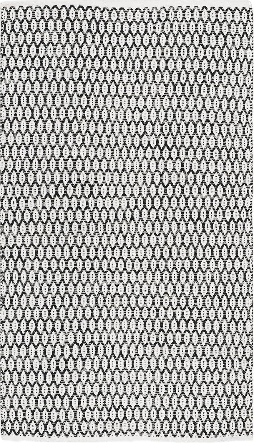 Hand-Woven Black/Ivory Cotton Montauk Flatweave Rug - 2x3 Feet