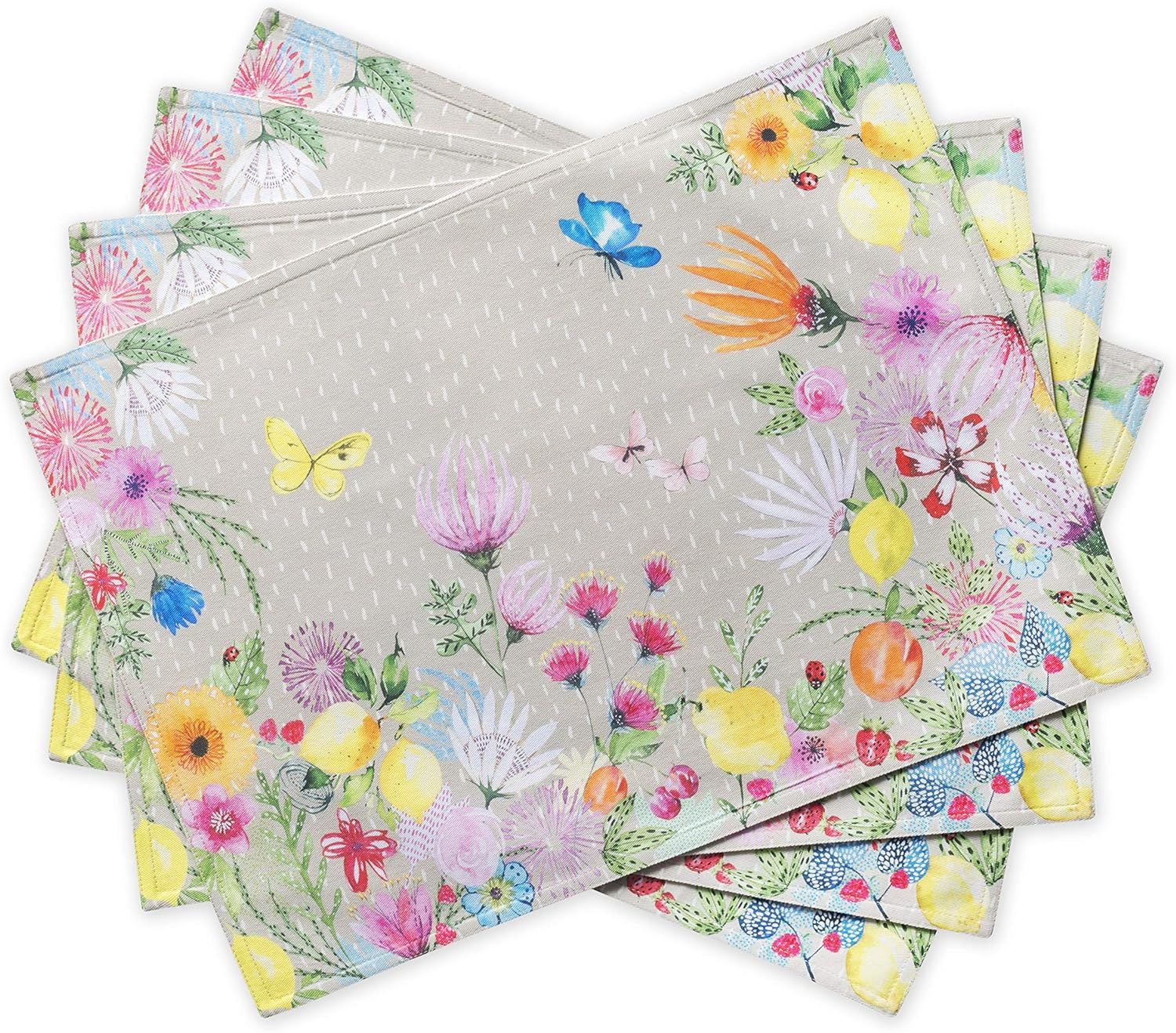 Spring Floral Cotton Rectangular Placemats Set of 4