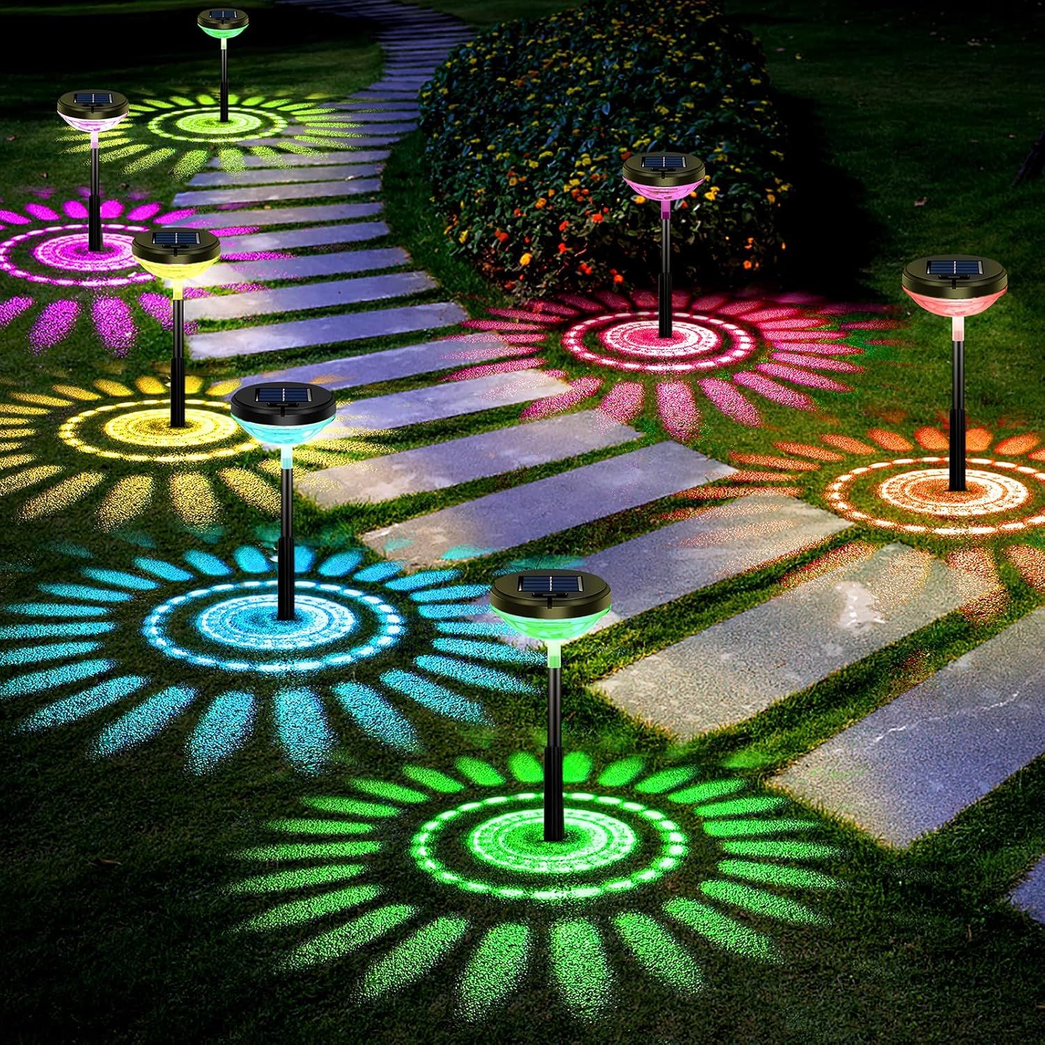 Nupostai Solar Pathway Lights 8 Pack, Multicolor and Warm White LED