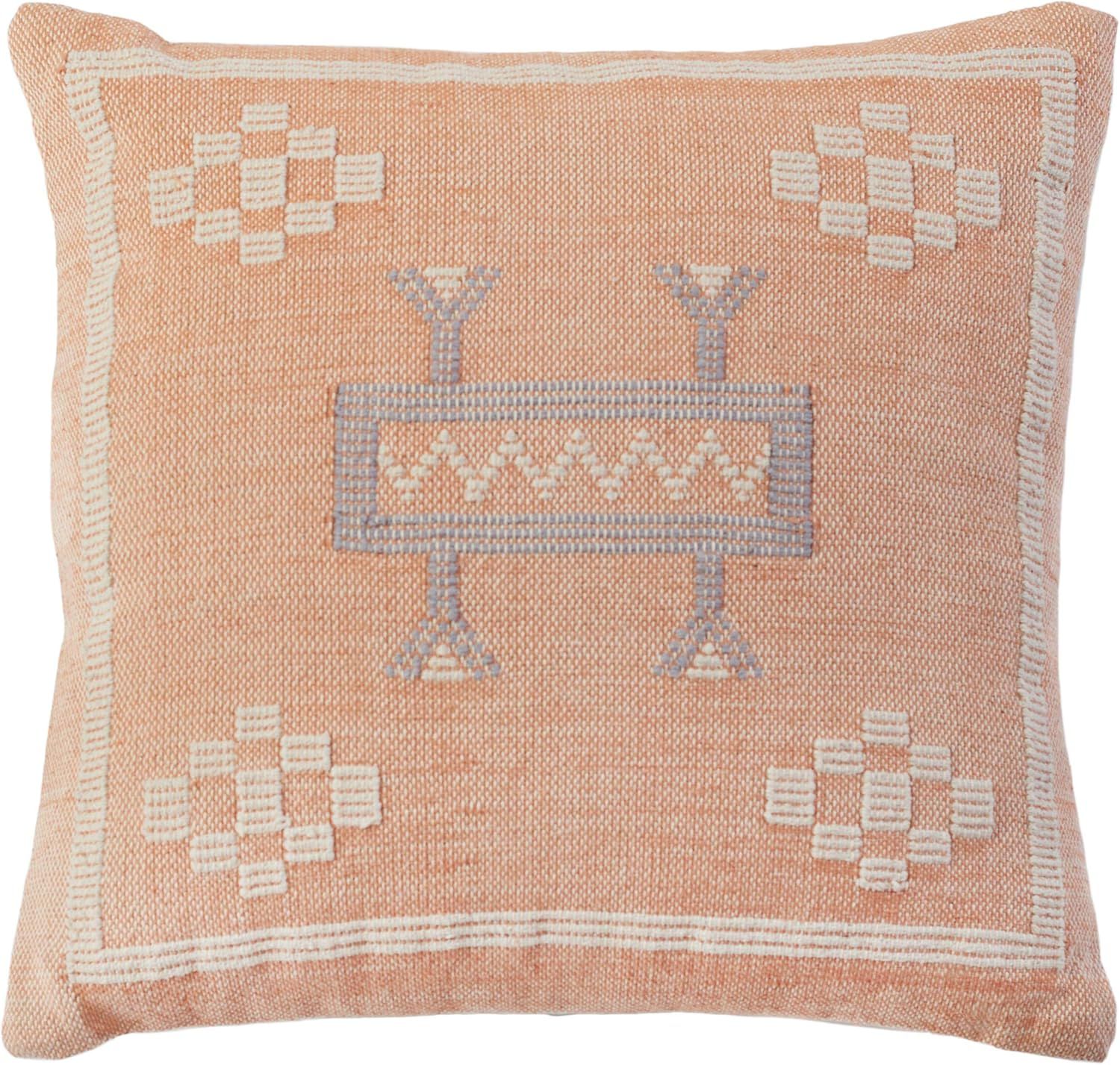 Apricot Cotton Embroidered Boho-Chic Throw Pillow 18"