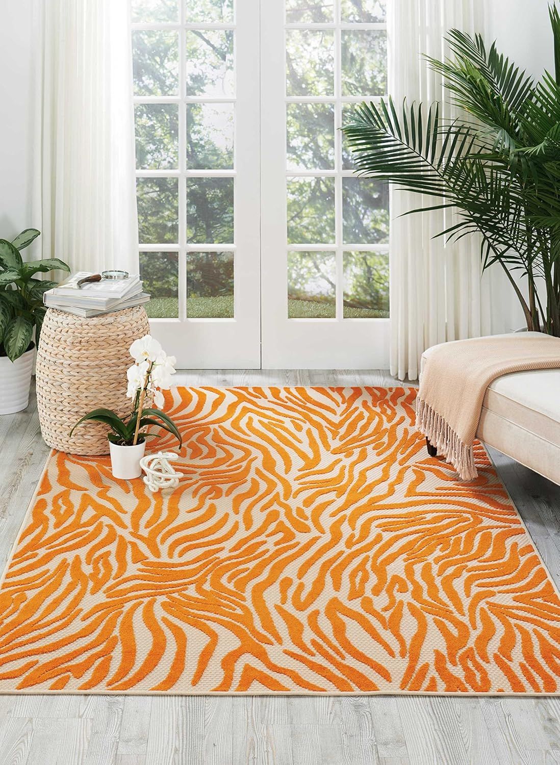 Aloha Orange and Beige Geometric Flat-Woven Outdoor Rug