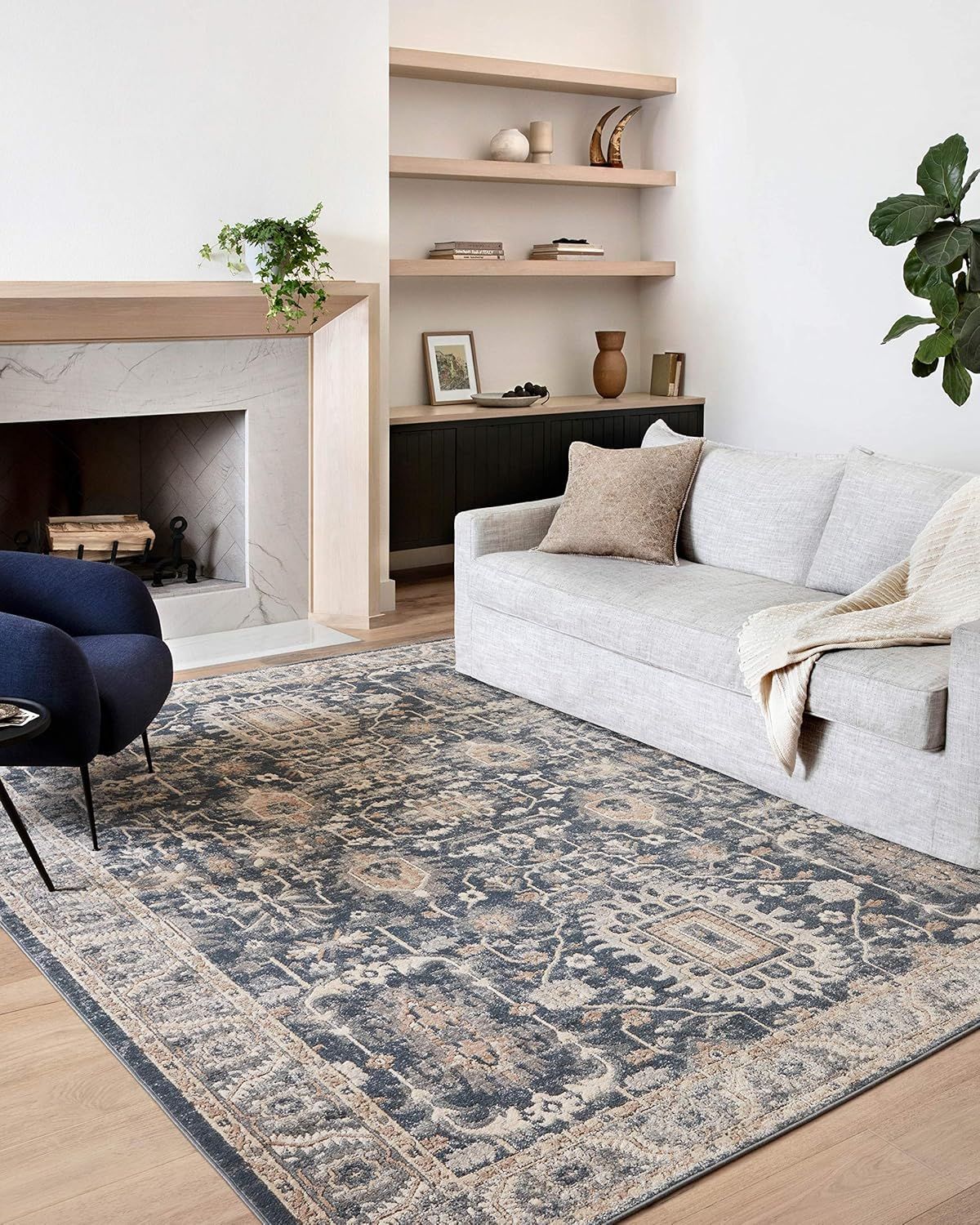 Teagan Denim and Pebble Synthetic Runner Rug