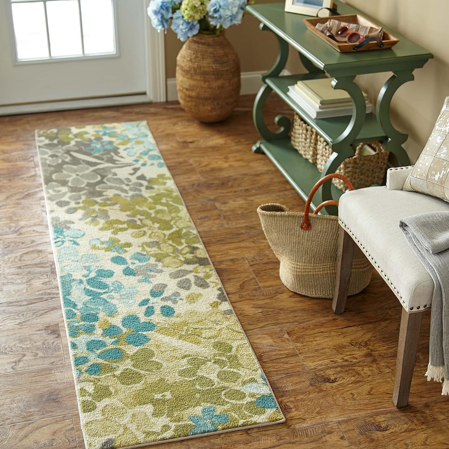 Aqua Radiance Abstract Floral Tufted Runner Rug, 2'x8'